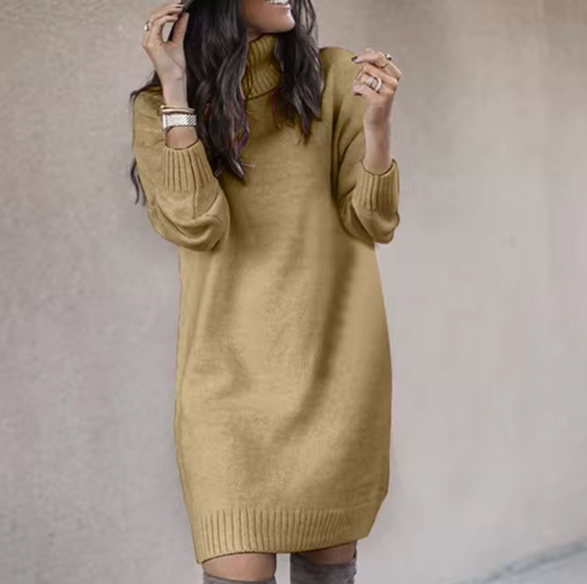 Women's Roll Neck Jumper Dress | Knee-Length Relaxed Fit