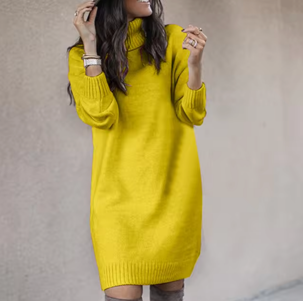 Women's Roll Neck Jumper Dress | Knee-Length Relaxed Fit