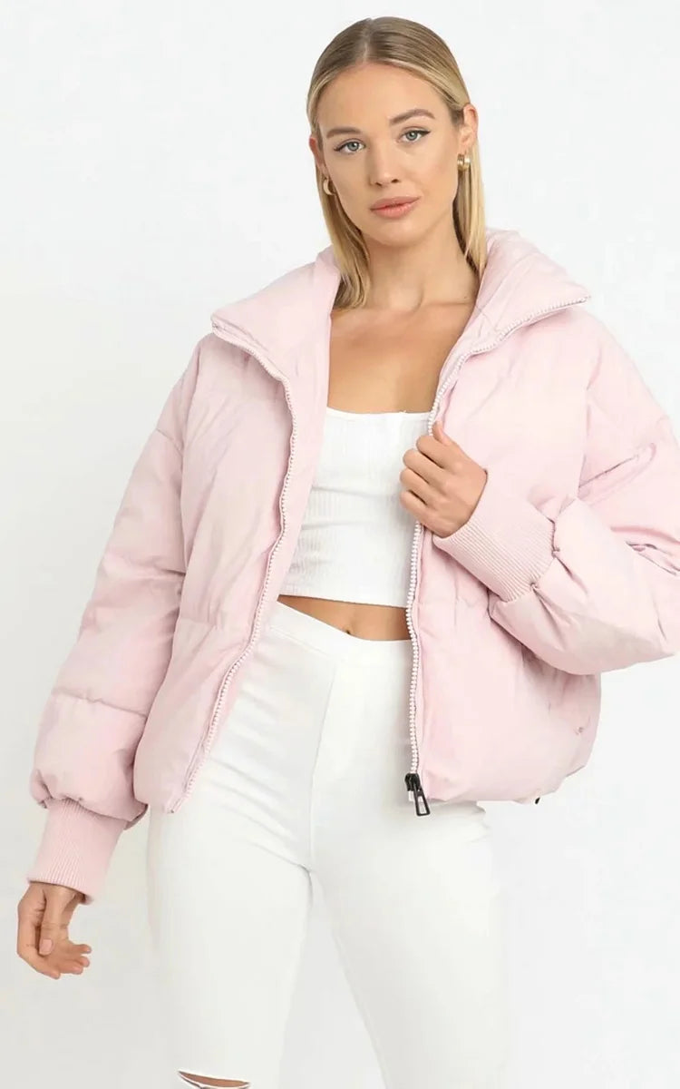 Women's Quilted Puffer Jacket | High Neck With Ribbed Cuffs