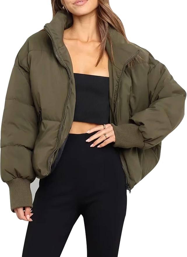 Women's Quilted Puffer Jacket | High Neck With Ribbed Cuffs