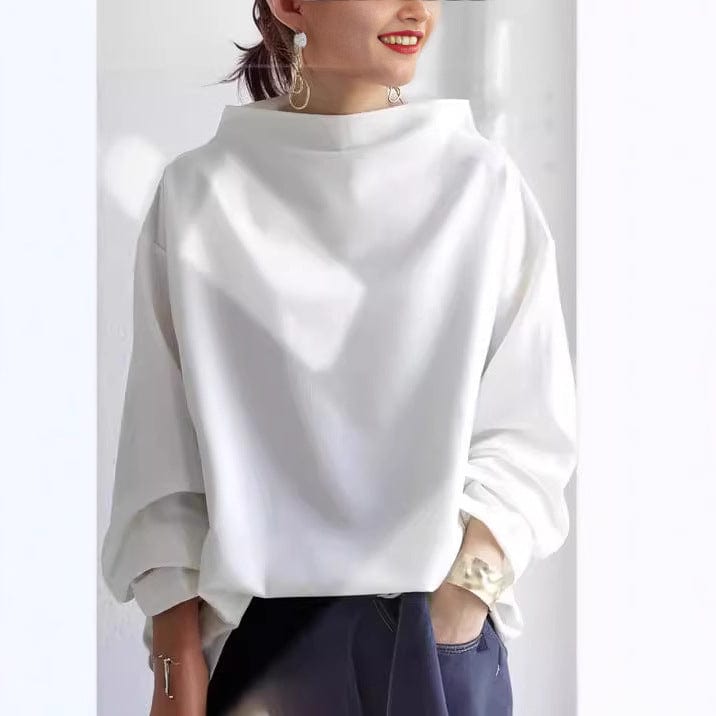 Women's High Neck Knit Top | Relaxed Draped Fit