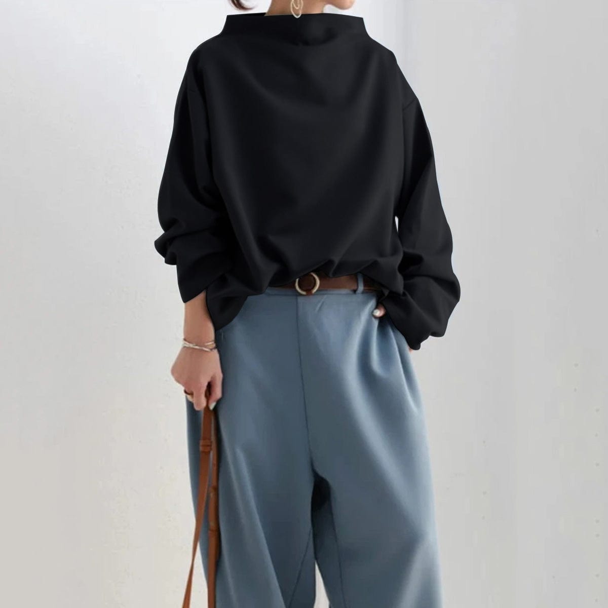 Women's High Neck Knit Top | Relaxed Draped Fit