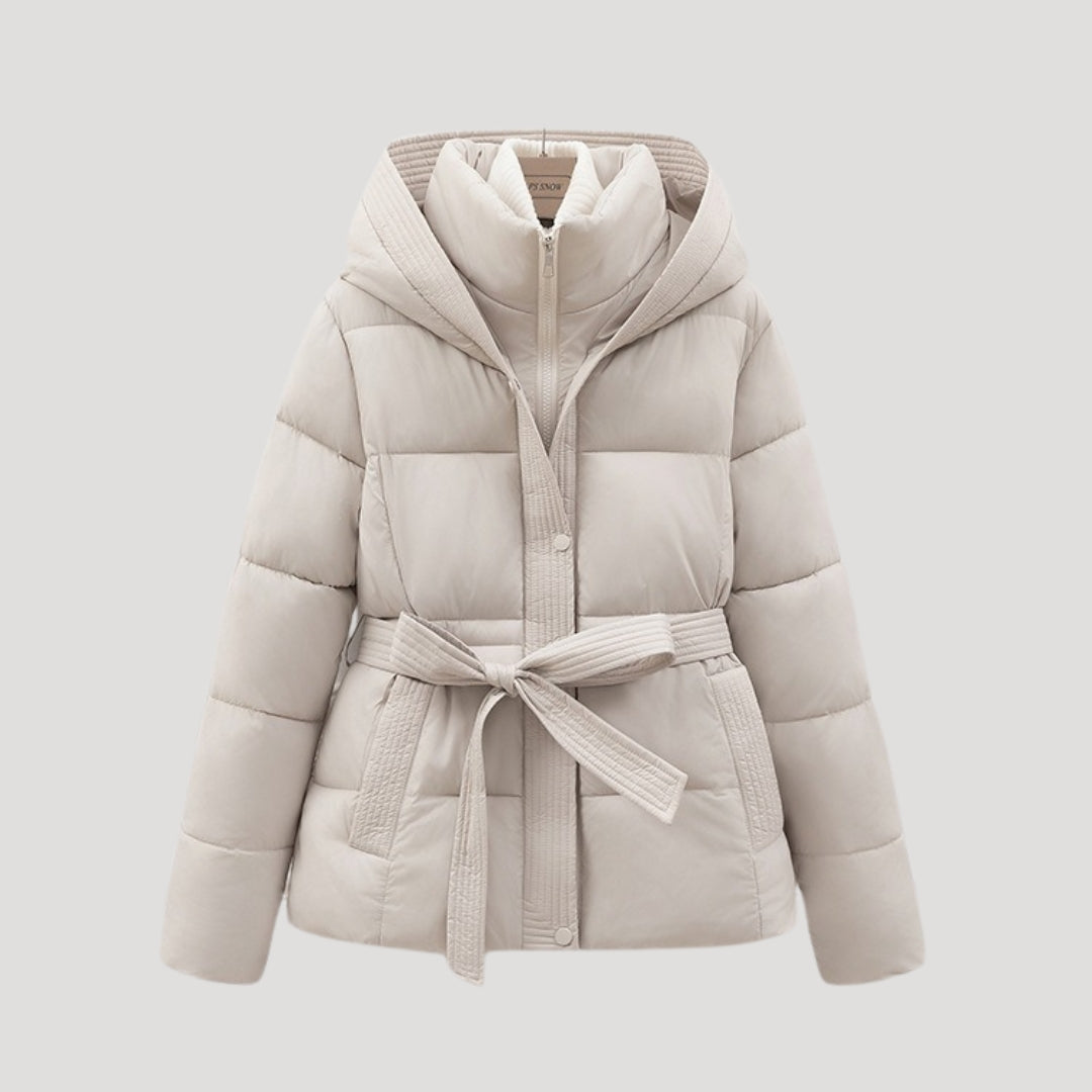 Women's Belted Puffer Jacket | Quilted With Detachable Hood