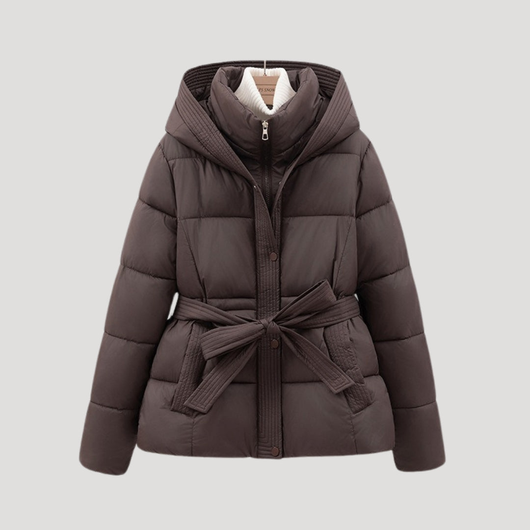 Women's Belted Puffer Jacket | Quilted With Detachable Hood