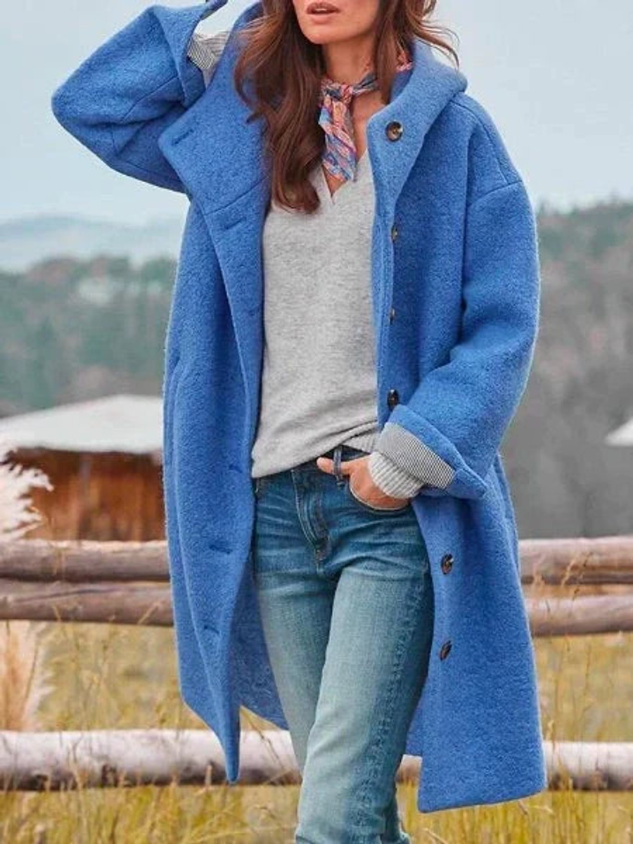 Women's Hooded Winter Coat | Longline Fleece With Buttons