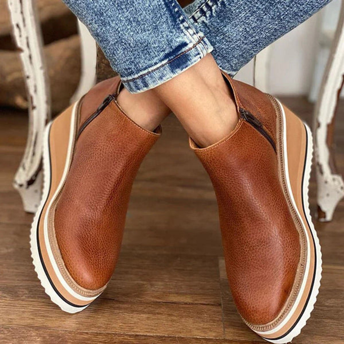 Women's Wedge Ankle Boots | Platform Sole With Side Zip