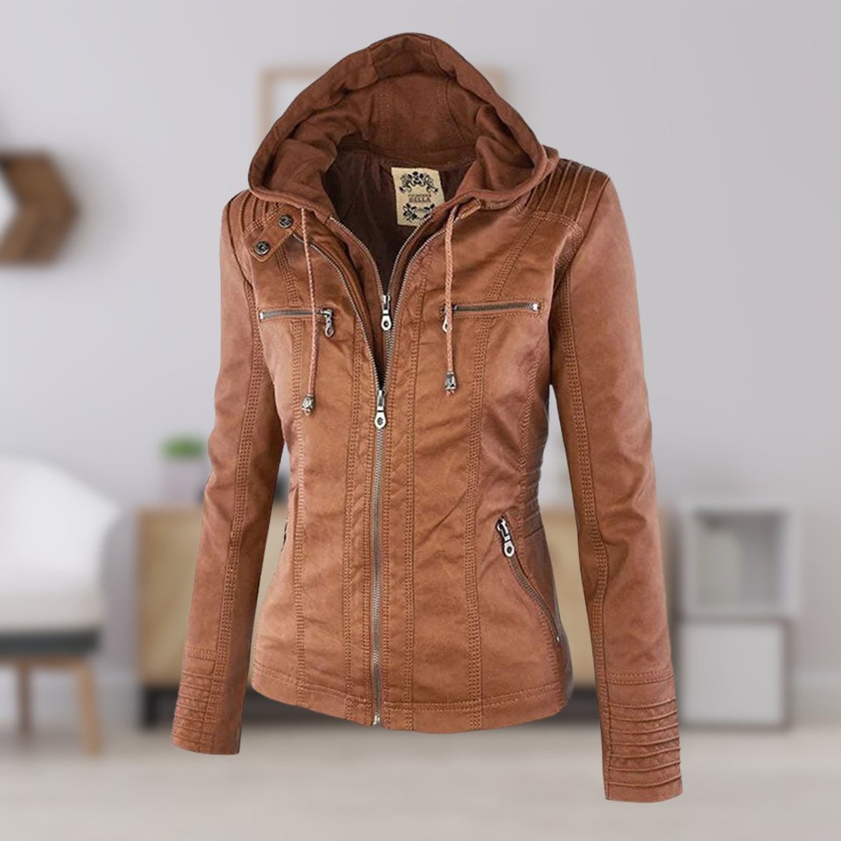 Women's Faux Leather Jacket | Hooded Biker Style With Zip