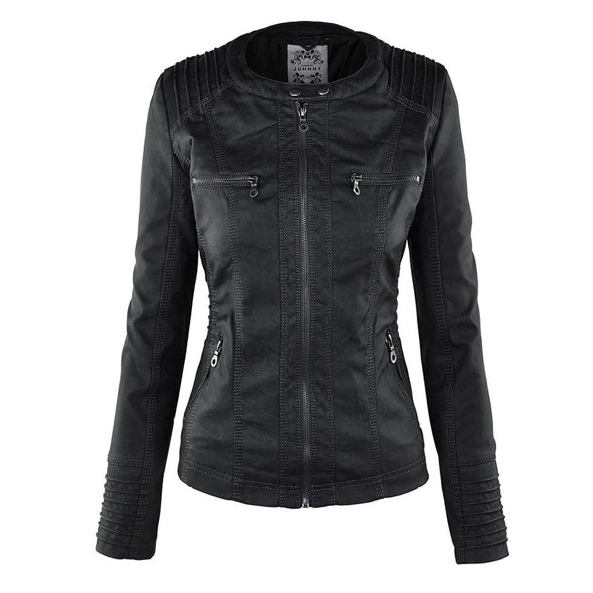 Women's Faux Leather Jacket | Hooded Biker Style With Zip