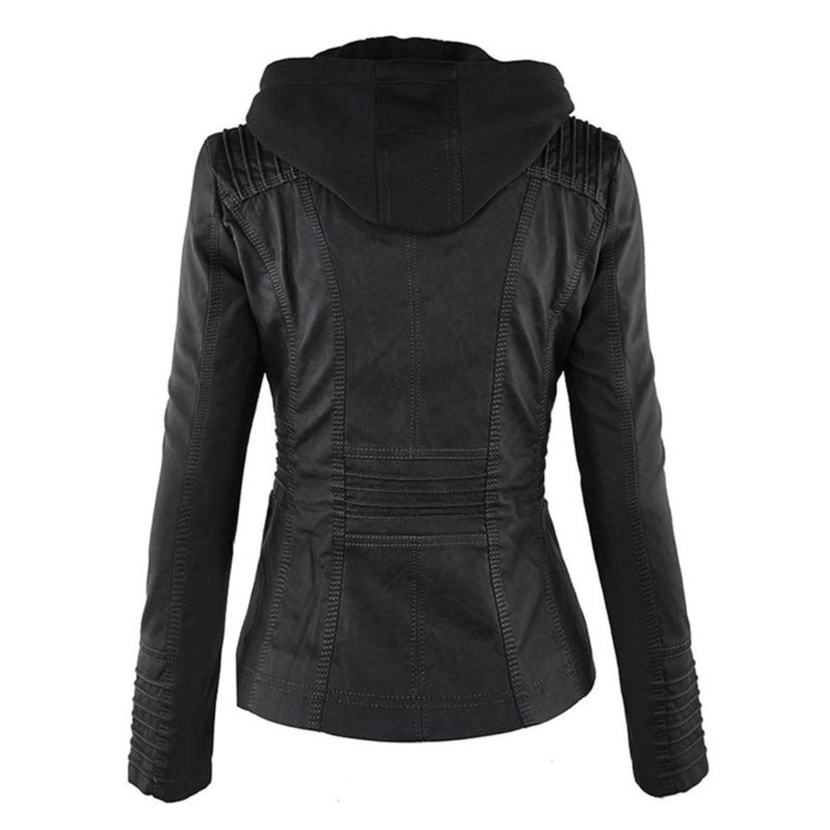 Women's Faux Leather Jacket | Hooded Biker Style With Zip