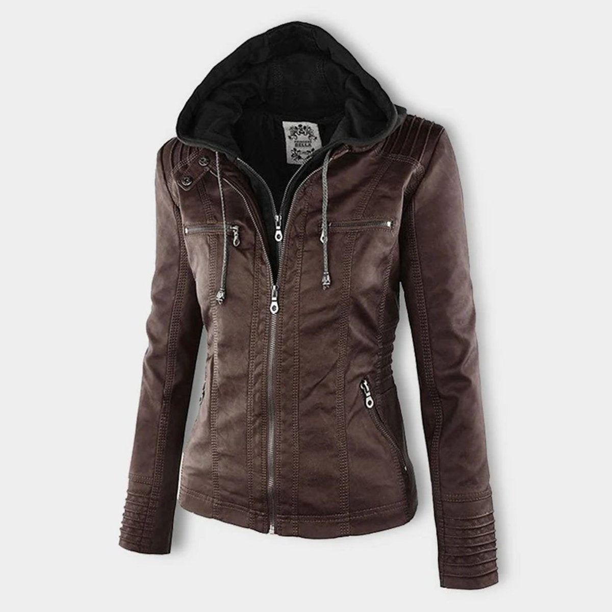 Women's Faux Leather Jacket | Hooded Biker Style With Zip