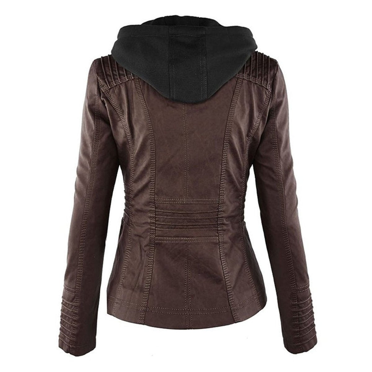 Women's Faux Leather Jacket | Hooded Biker Style With Zip