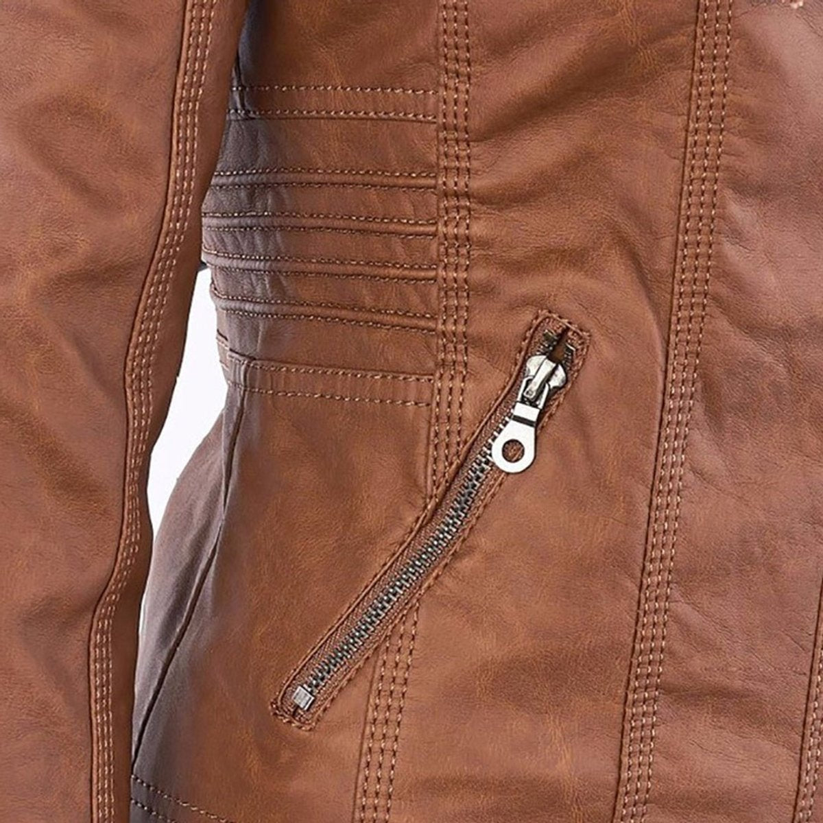 Women's Faux Leather Jacket | Hooded Biker Style With Zip