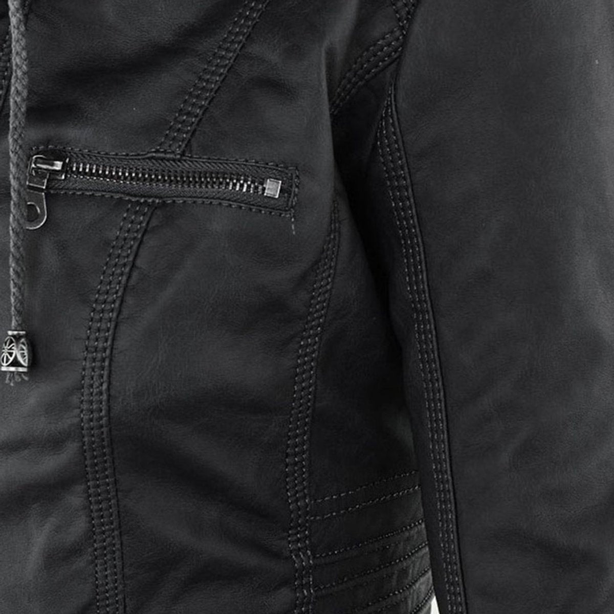 Women's Faux Leather Jacket | Hooded Biker Style With Zip