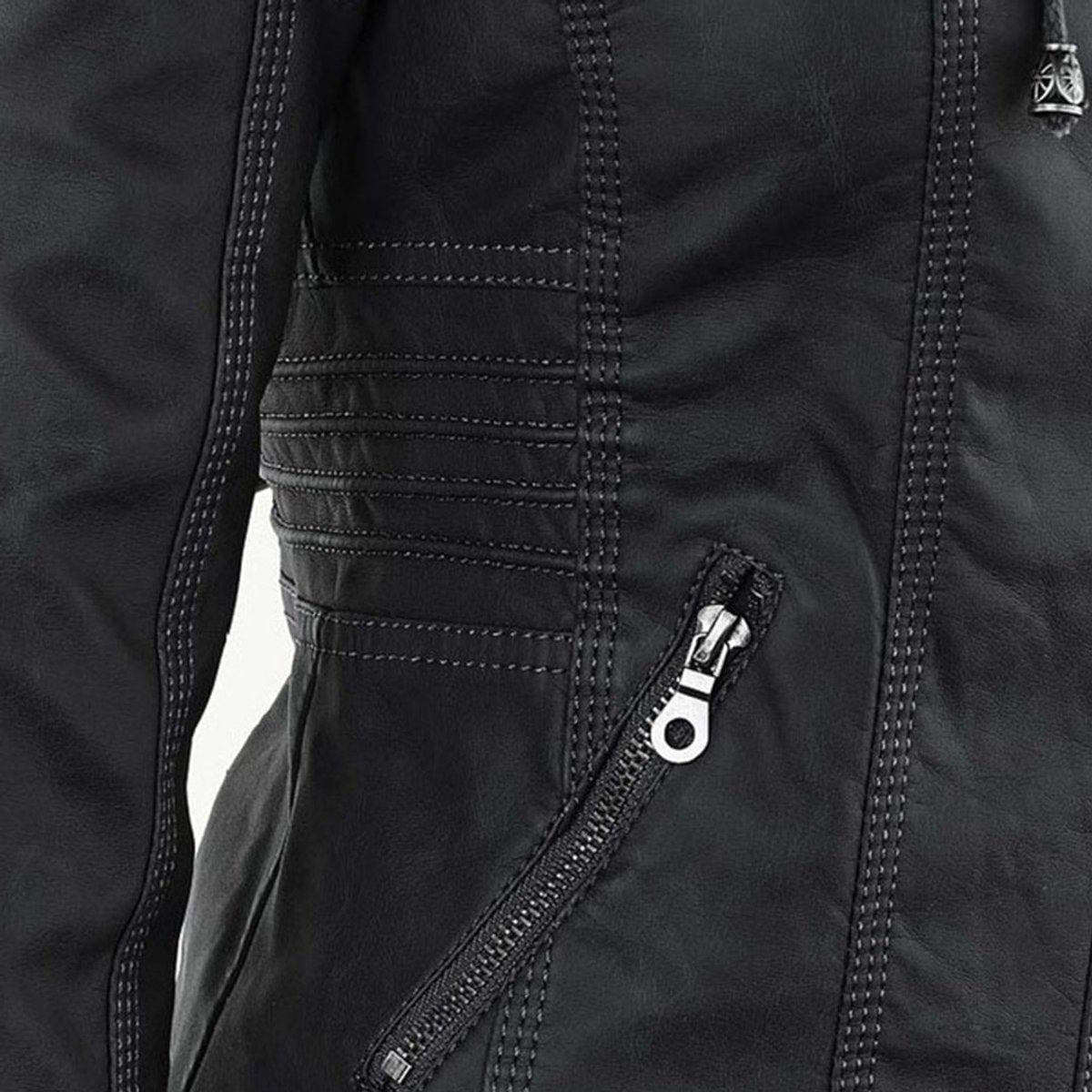 Women's Faux Leather Jacket | Hooded Biker Style With Zip