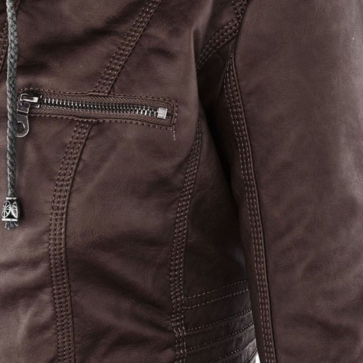 Women's Faux Leather Jacket | Hooded Biker Style With Zip