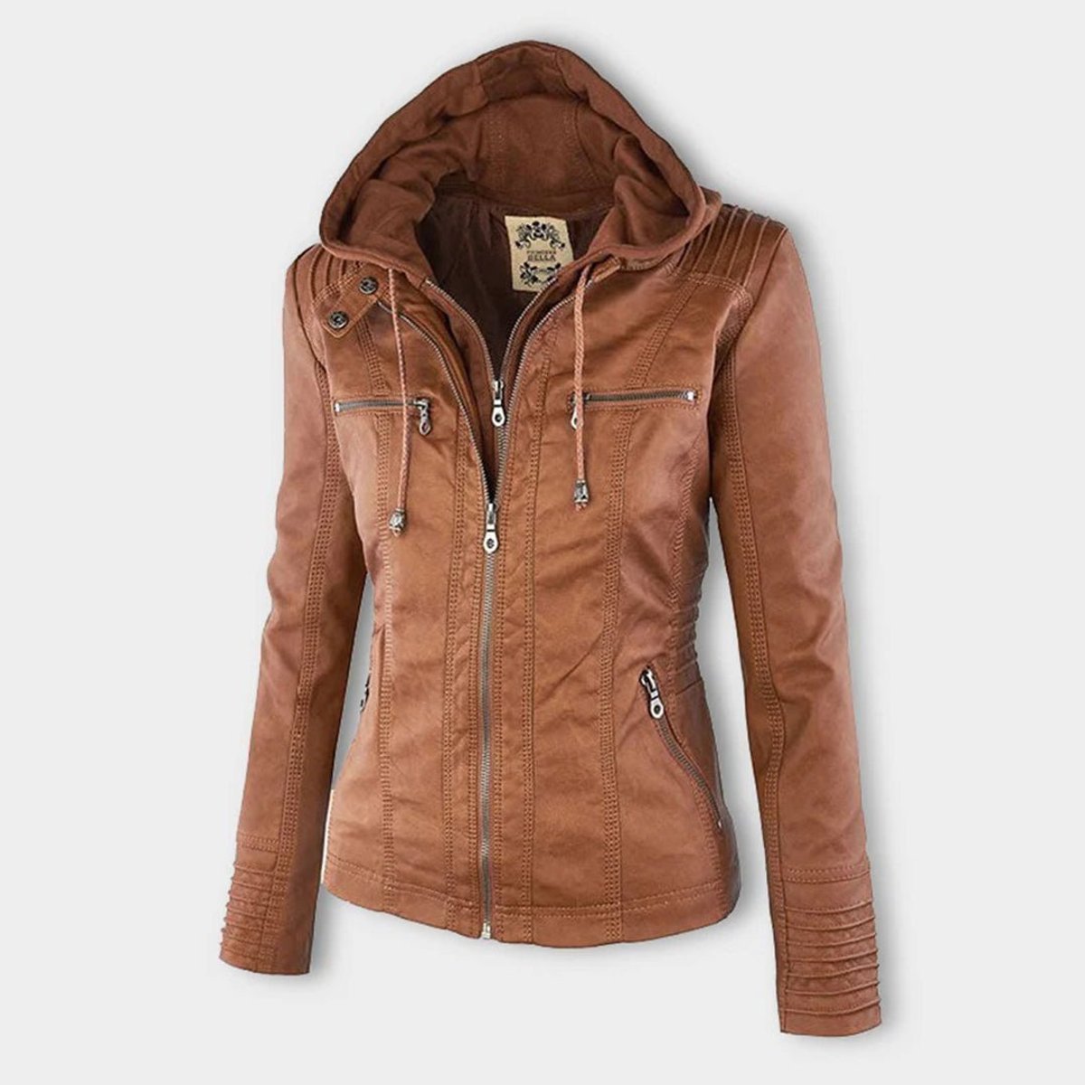 Women's Faux Leather Jacket | Hooded Biker Style With Zip