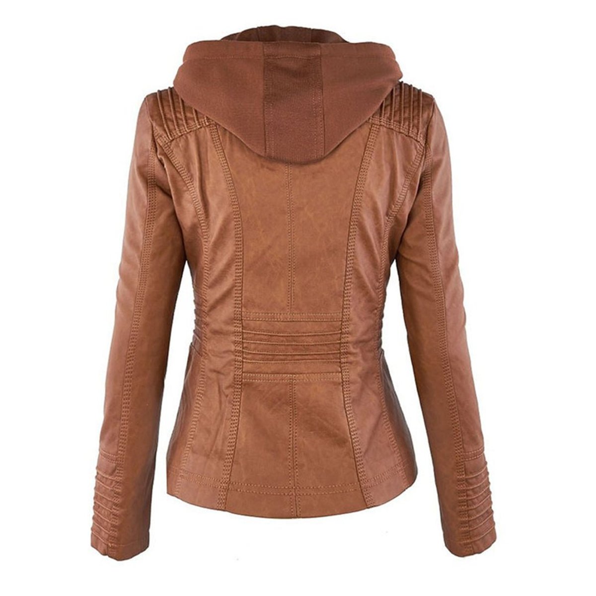 Women's Faux Leather Jacket | Hooded Biker Style With Zip