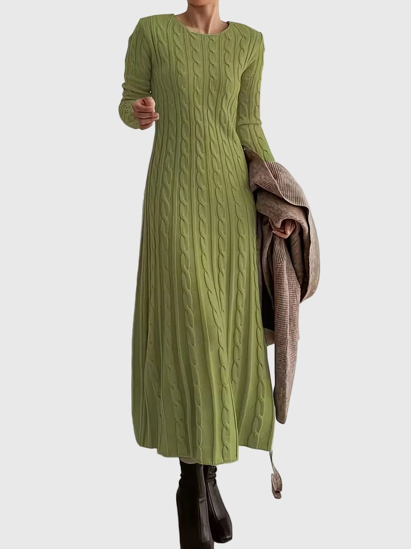 Women's Long Sleeve Knit Maxi Dress | Cable Knit Round Neck