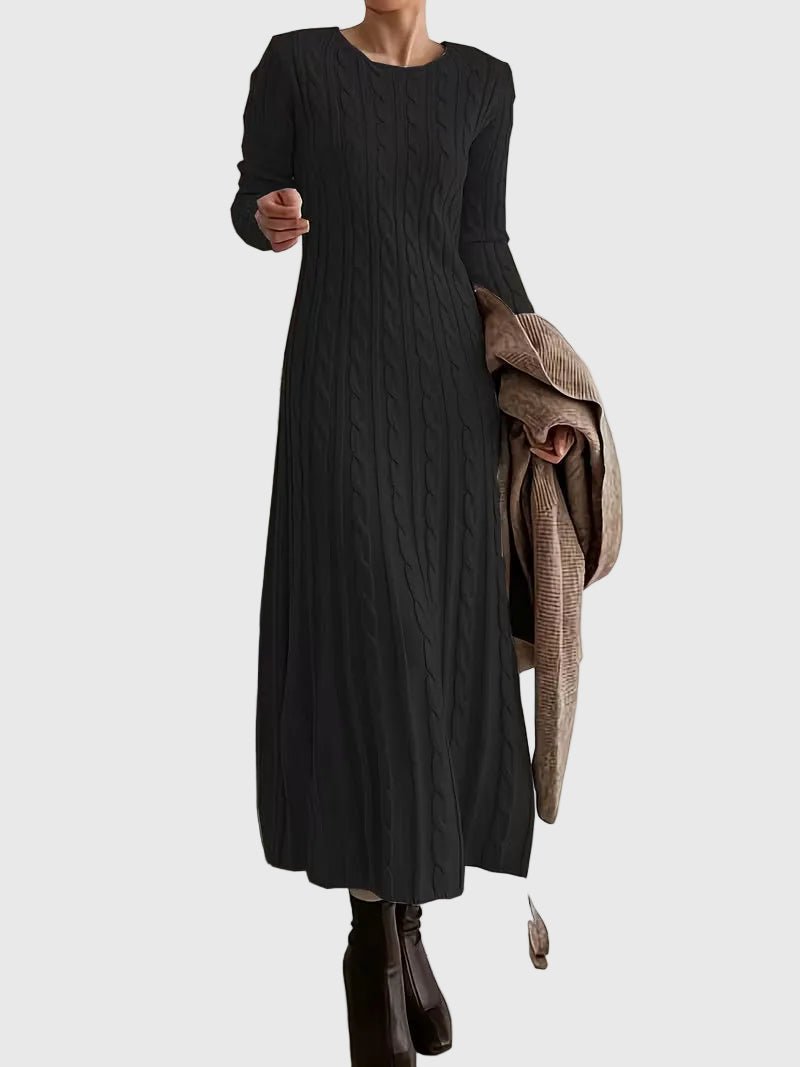 Women's Long Sleeve Knit Maxi Dress | Cable Knit Round Neck