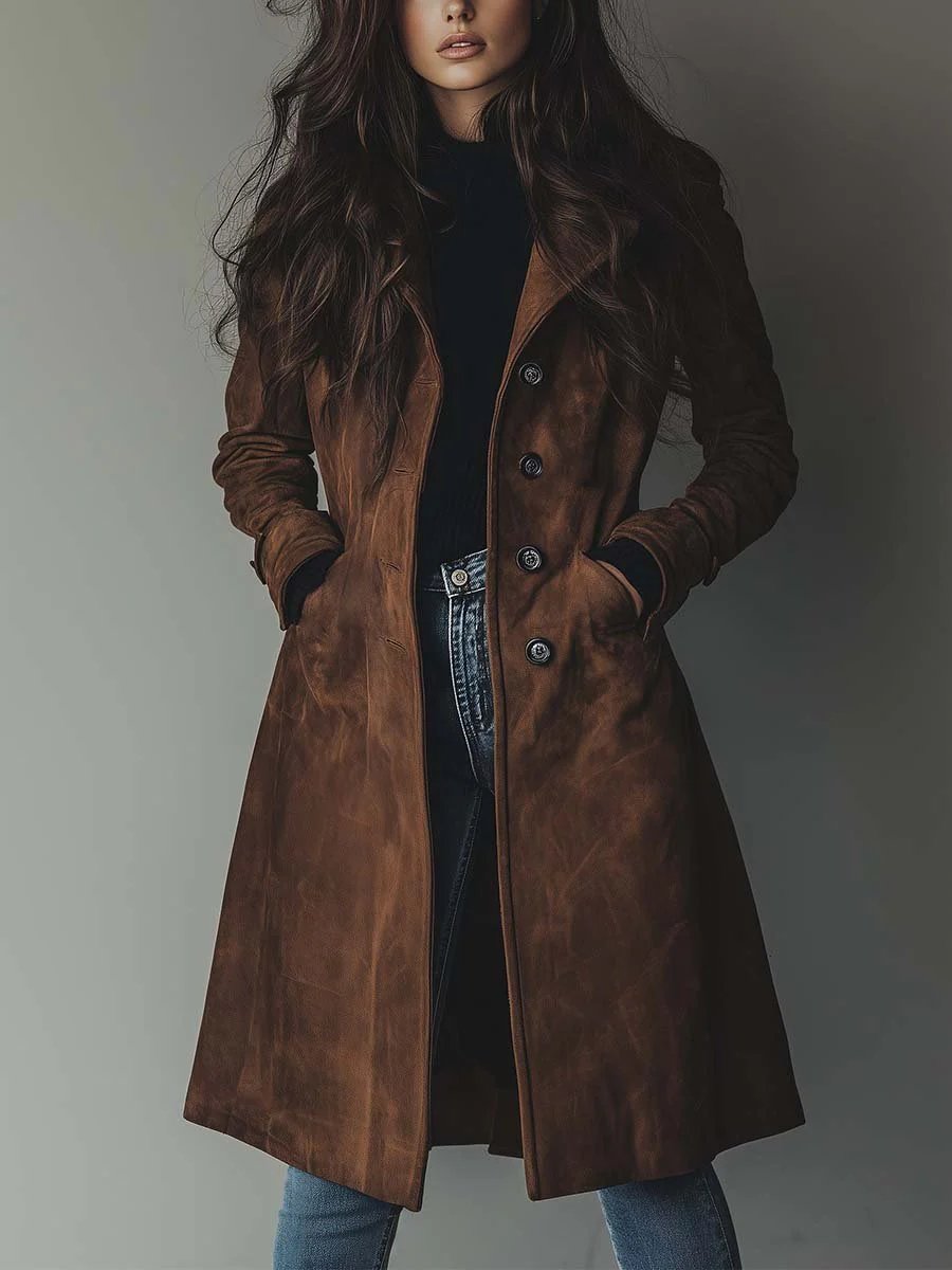 Women's Long Trench Coat | Double-Breasted Longline Tailored