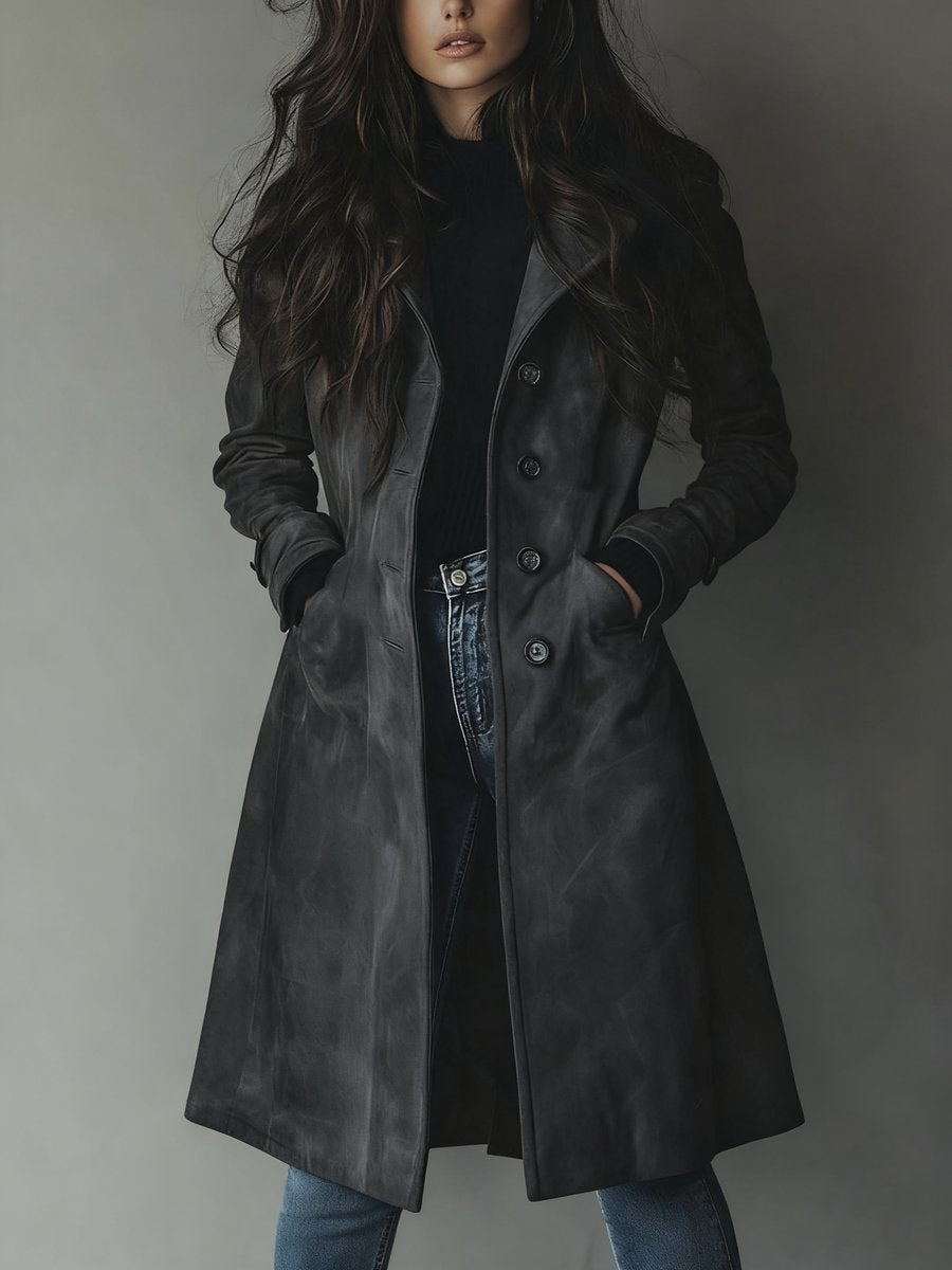 Women's Long Trench Coat | Double-Breasted Longline Tailored