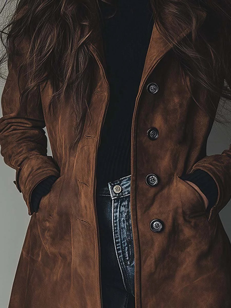 Women's Long Trench Coat | Double-Breasted Longline Tailored