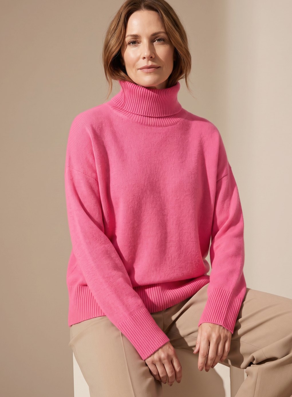 Women's Oversized Roll Neck Knit Jumper | Long Sleeve Turtleneck