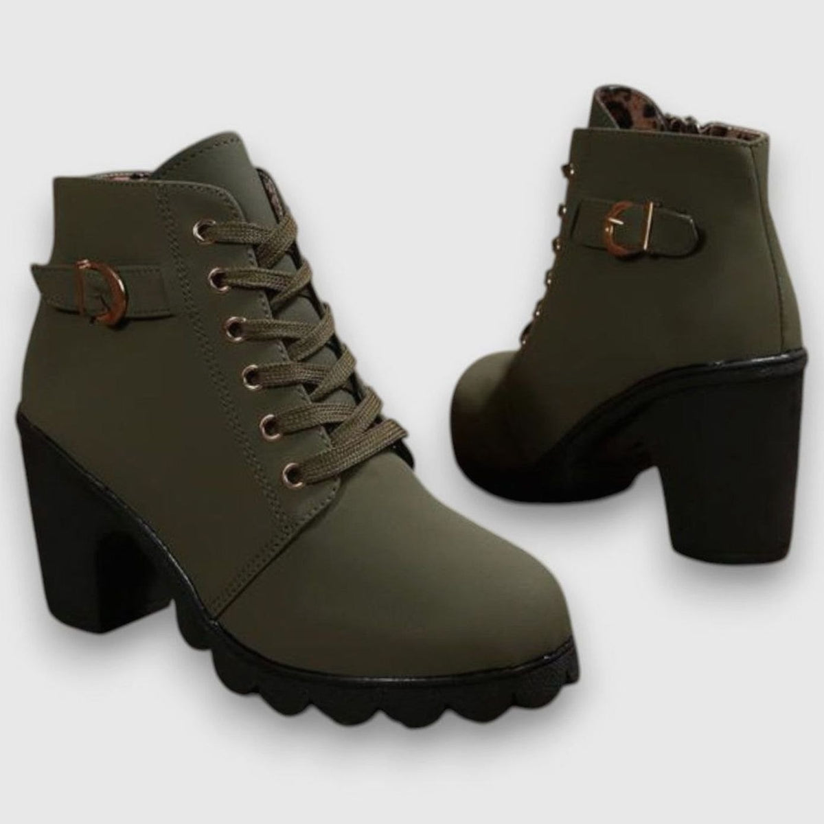 Women's Lace-Up Ankle Boots | Block Heel, Side Zip & Buckle