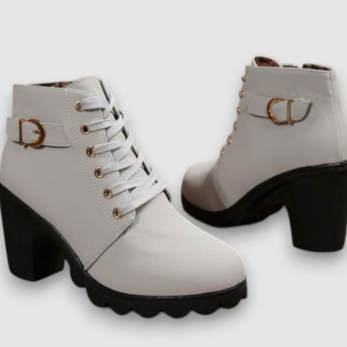 Women's Lace-Up Ankle Boots | Block Heel, Side Zip & Buckle
