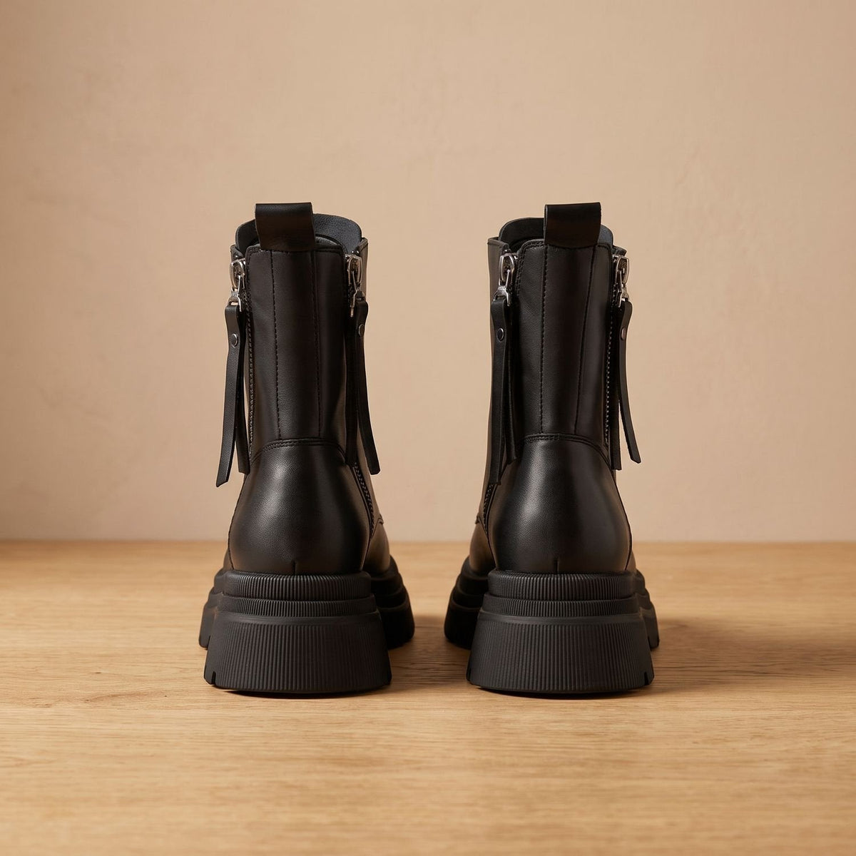 Women's Black Chunky Ankle Boots | Platform Lace-Up With Zip