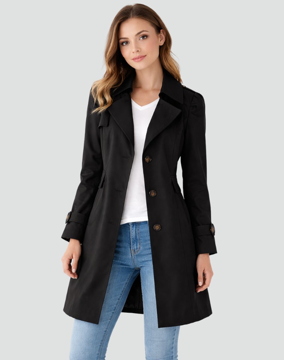 Women's Trench Coat | Mid-Length Tailored With Lapel Collar