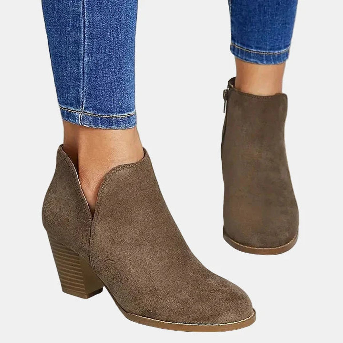 Women's Suede Ankle Boots | Block Heel & Side Zip
