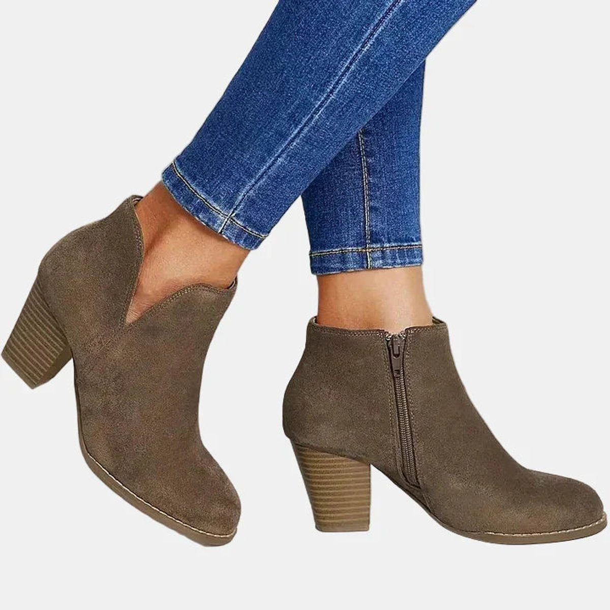 Women's Suede Block Heel Boots | Zip-Up Ankle Boots
