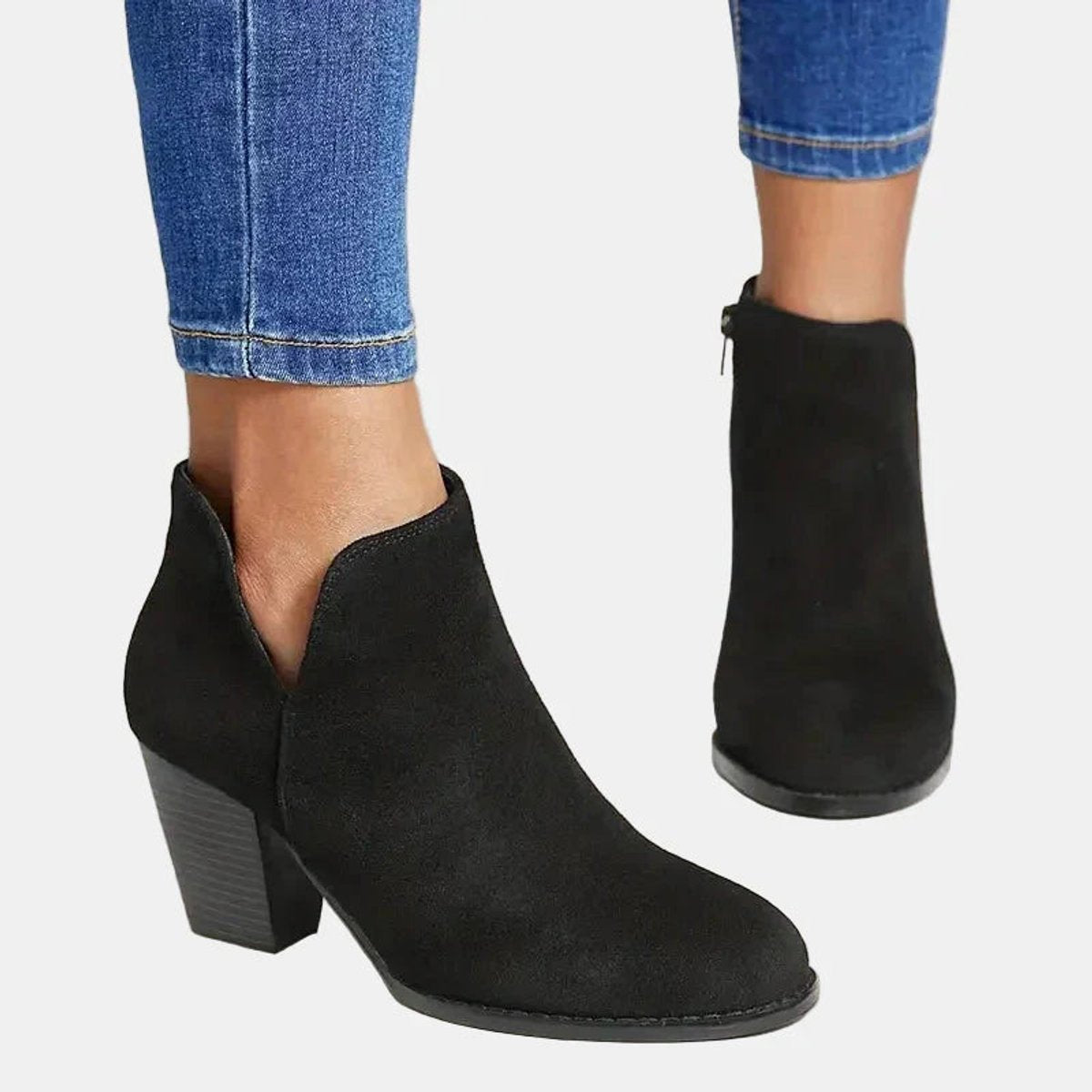 Women's Suede Block Heel Boots | Zip-Up Ankle Boots