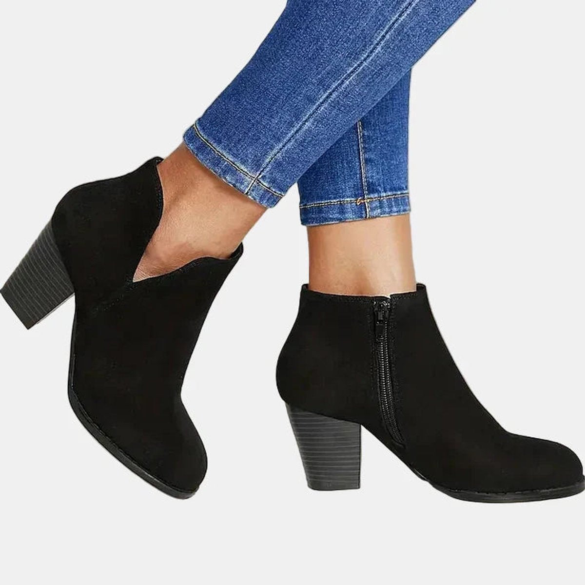 Women's Suede Ankle Boots | Block Heel & Side Zip