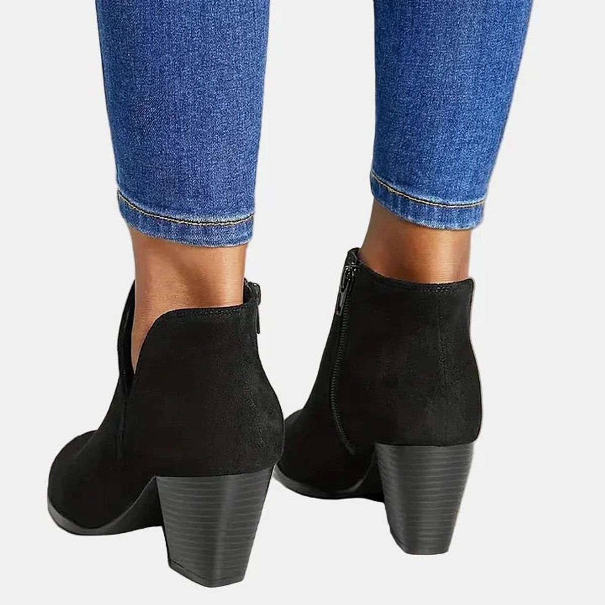 Women's Suede Block Heel Boots | Zip-Up Ankle Boots