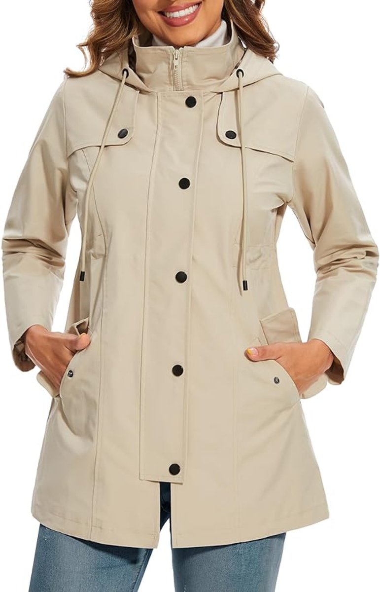 Women's Waterproof Hooded Coat | Checked Fleece-Lined Raincoat