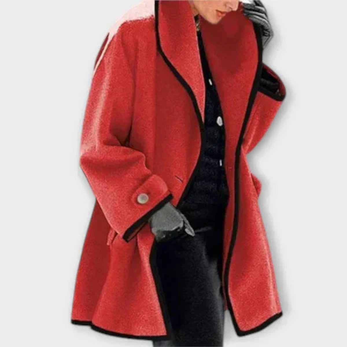 Women's Winter Coat | A-Line With Contrast Trim & Buttons