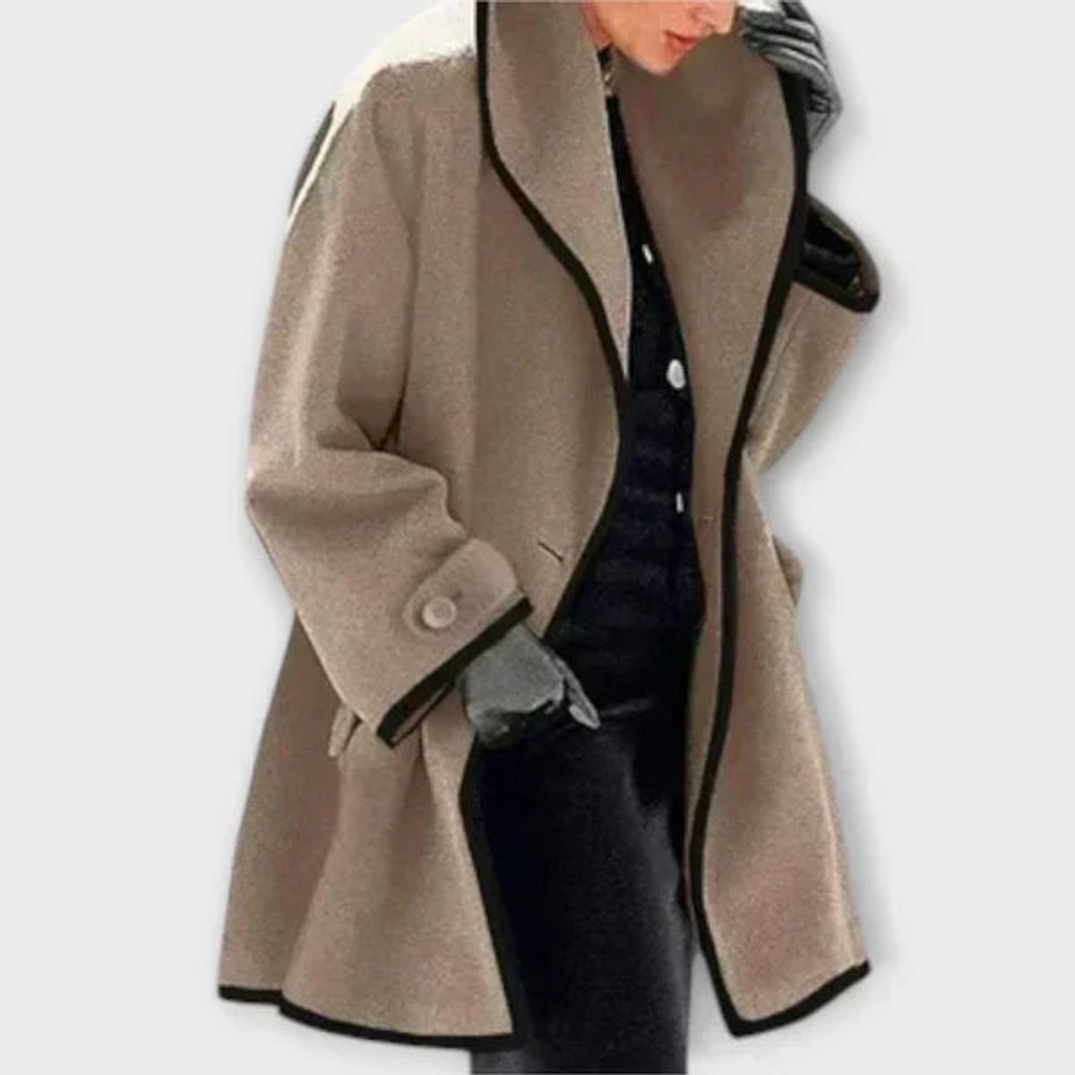 Women's Winter Coat | A-Line With Contrast Trim & Buttons