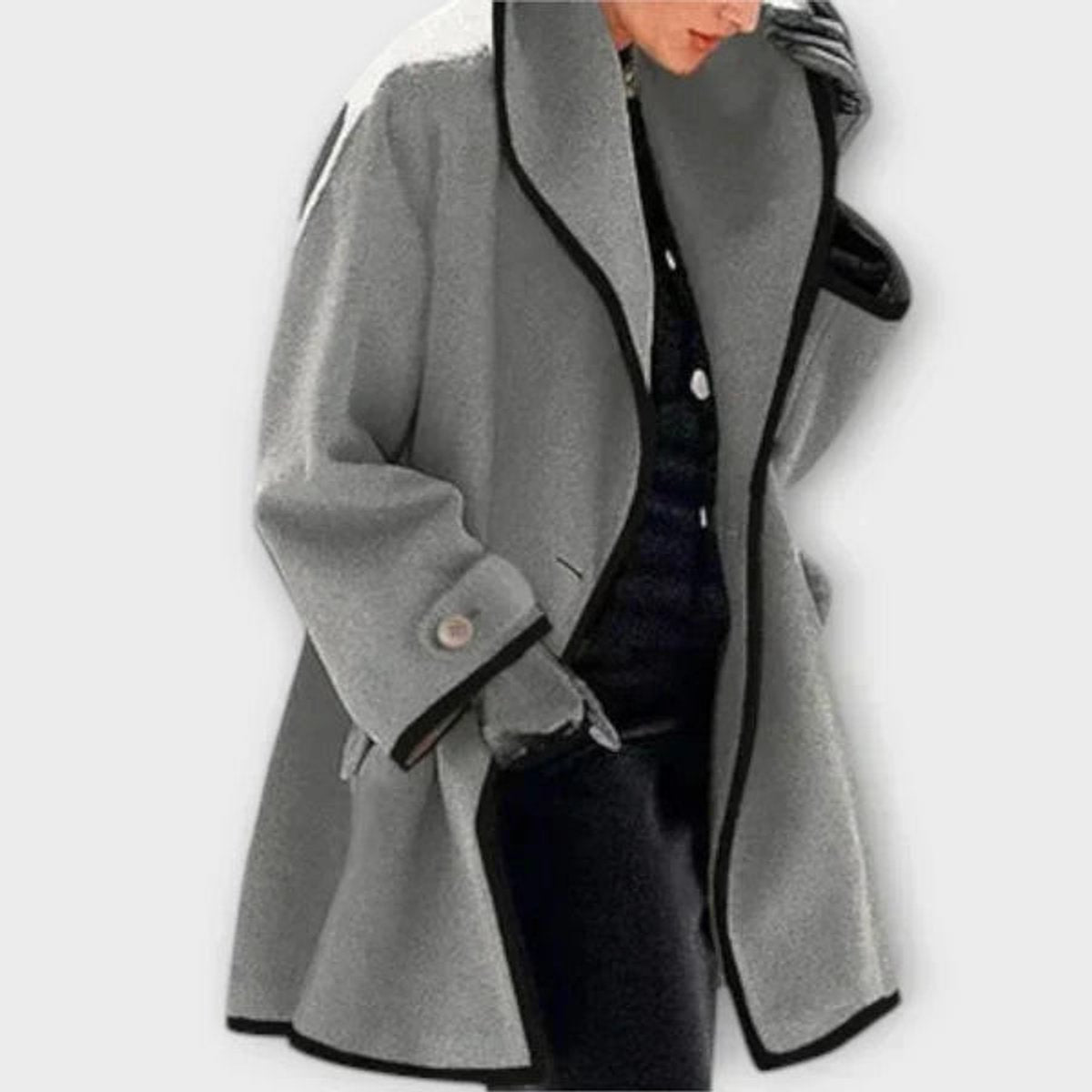 Women's Winter Coat | A-Line With Contrast Trim & Buttons