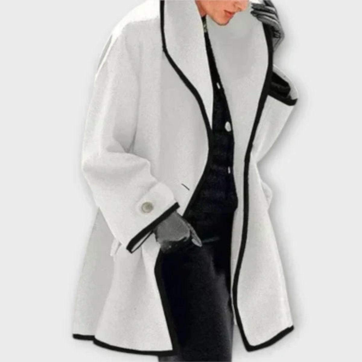 Women's Winter Coat | A-Line With Contrast Trim & Buttons