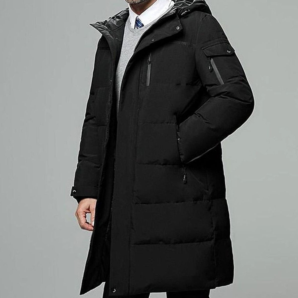 Men's Long Puffer Jacket | Lined With Adjustable Hood