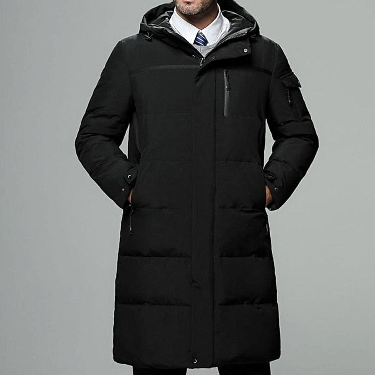Men's Long Puffer Jacket | Lined With Adjustable Hood