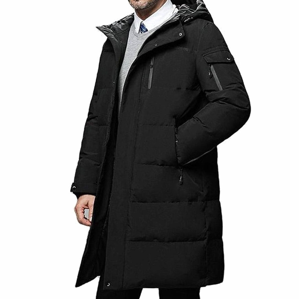 Men's Long Puffer Jacket | Lined With Adjustable Hood