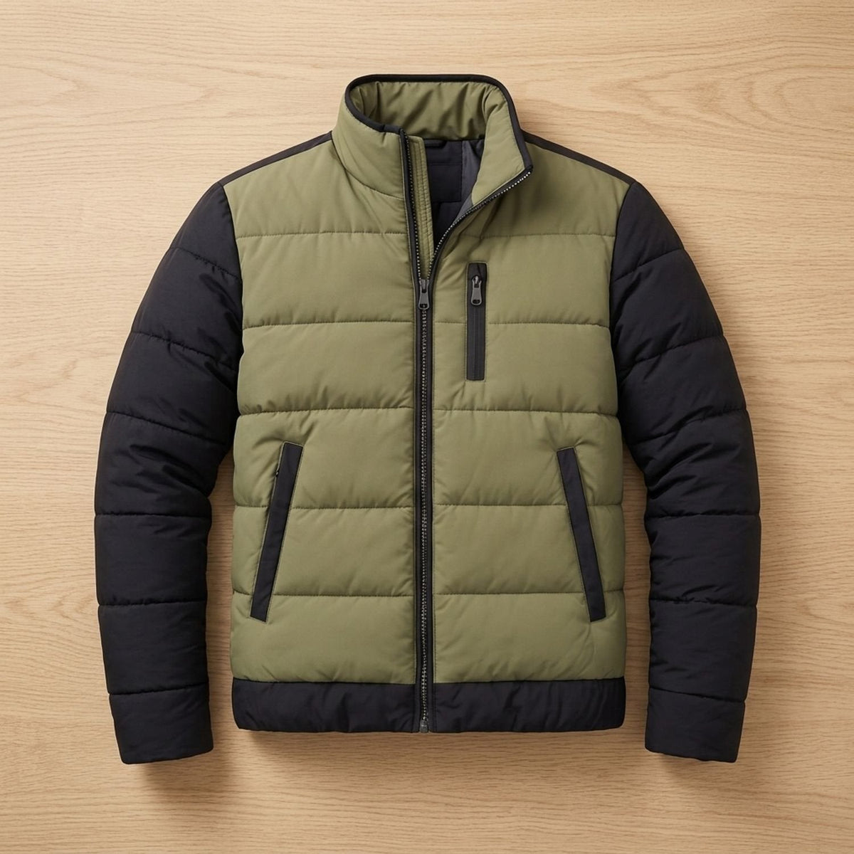 Men's Puffer Jacket | Lightweight Two-Tone Without Hood