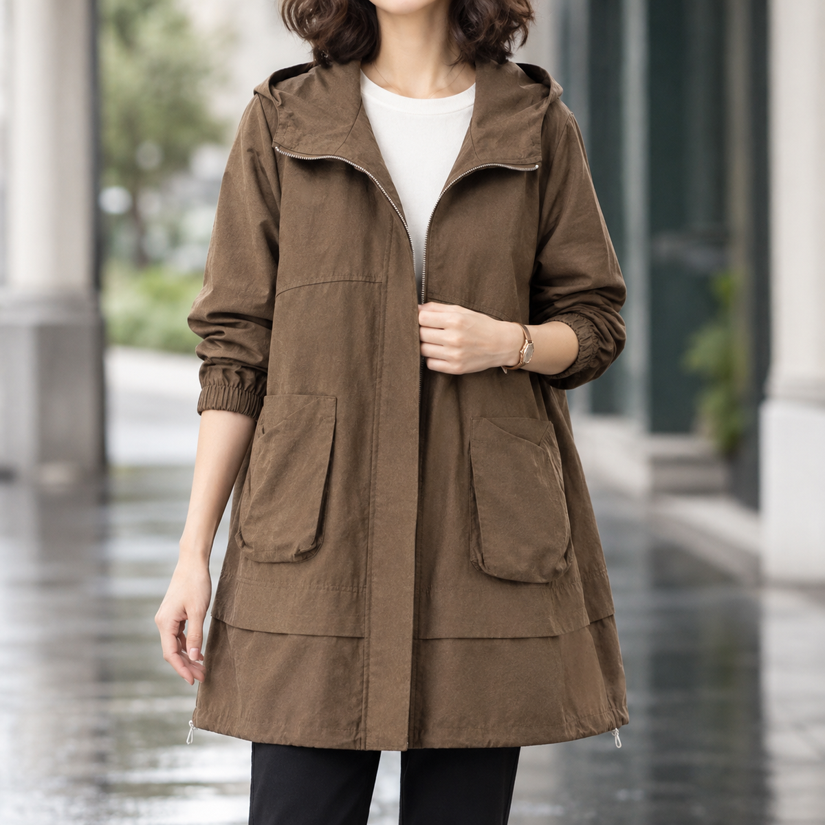 Women's Hooded Coat | Oversized Patch Pockets | Paloma-Rose