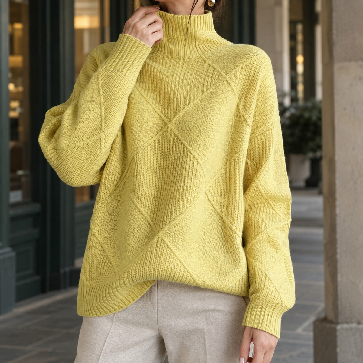 Women's Textured Roll Neck Jumper | Ribbed Knit | Scarlett