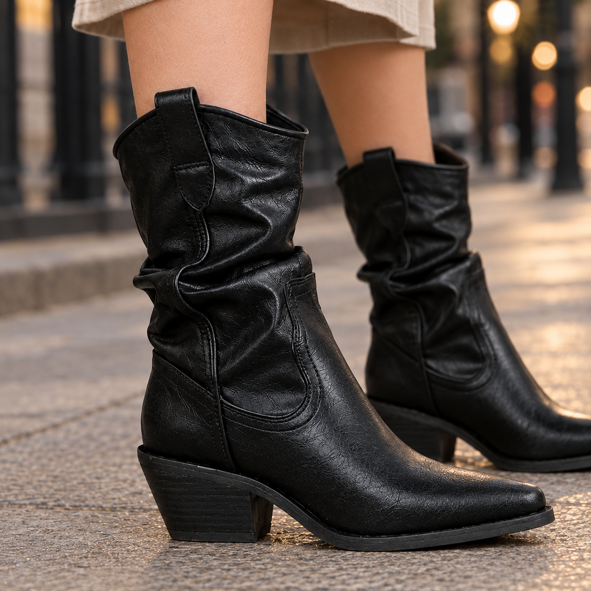 Women's Ruched Ankle Boots | Pointed Toe Chunky Block Heel