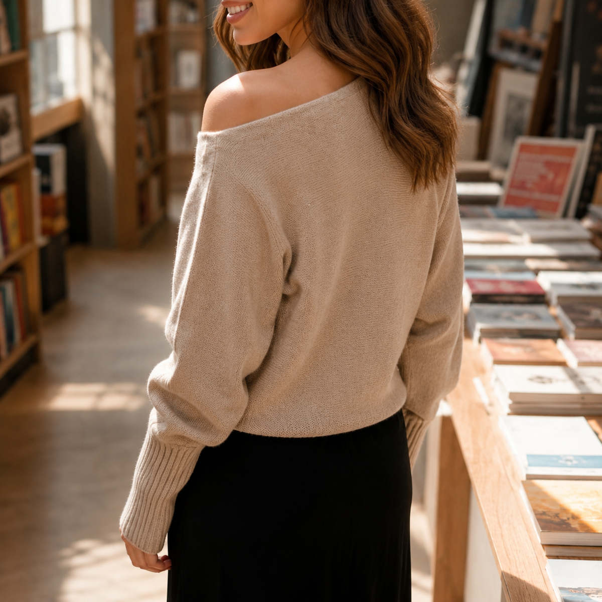 Women's Off-Shoulder Jumper | Fine Knit | Fleur