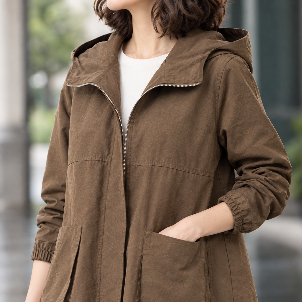 Women's Hooded Coat | Oversized Patch Pockets | Paloma-Rose